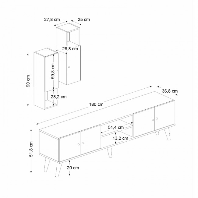 Bergamo Megapap melamine TV unit in dark walnut 180x37x52cm.