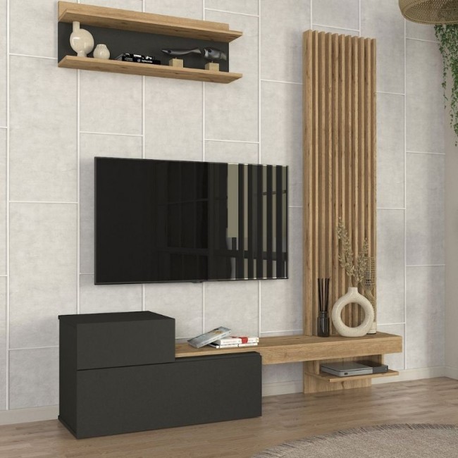 Σύνθεση τηλεόρασης Dumont Megapap χρώμα ανθρακί - sepet oak 180x36,8x200εκ.
