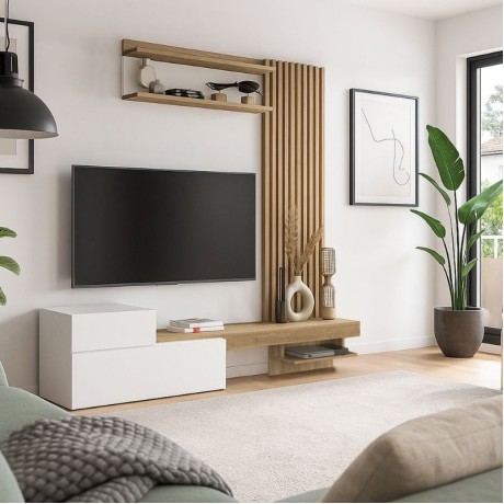 Dumont Megapap melamine tv unit in white - sepet oak color 180x36,8x200cm.