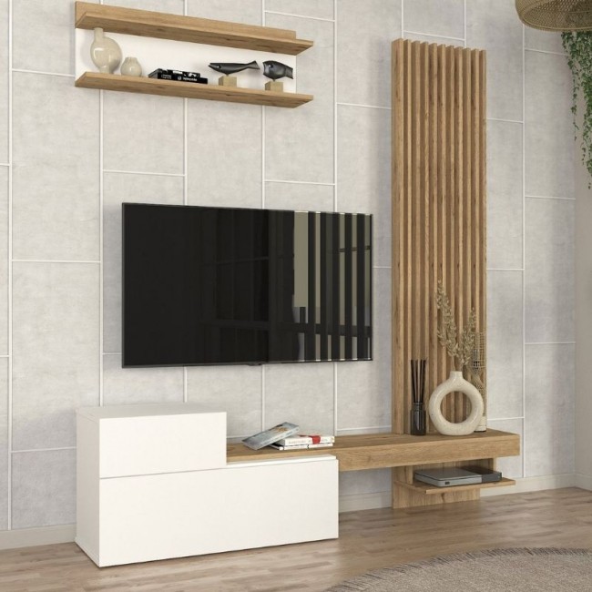 Σύνθεση τηλεόρασης Dumont Megapap χρώμα λευκό - sepet oak 180x36,8x200εκ.