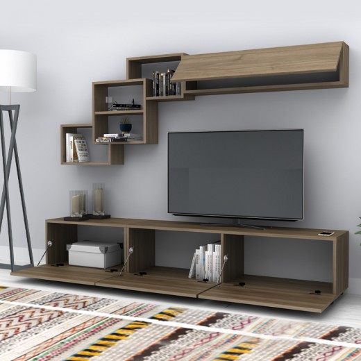 Σύνθεση τηλεόρασης Free Megapap χρώμα καρυδί 210x35x38εκ. Σύνθεση τηλεόρασης Free Megapap χρώμα καρυδί 210x35x38εκ.