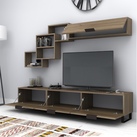Heydar Megapap melamine TV unit in walnut color 210x35x40cm.