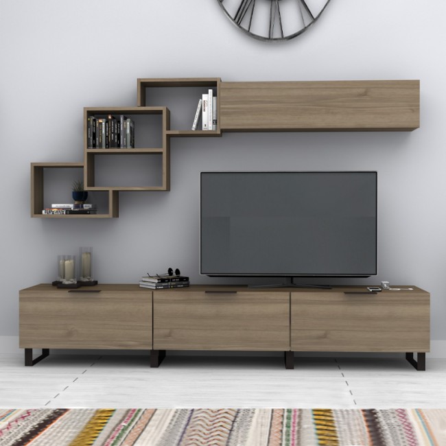 Σύνθεση τηλεόρασης Heydar Megapap χρώμα καρυδί 210x35x40εκ.