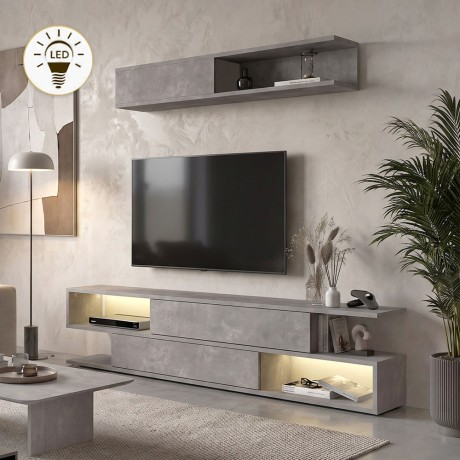Σύνθεση τηλεόρασης Manet Megapap με LED χρώμα γκρι σκυροδέματος 180x29,5x39εκ.
