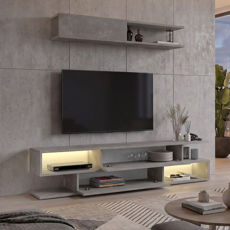 Σύνθεση τηλεόρασης Manet Megapap με LED χρώμα γκρι σκυροδέματος 180x29,5x39εκ.