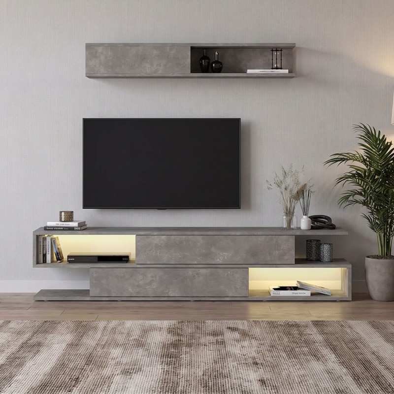 Σύνθεση τηλεόρασης Manet Megapap με LED χρώμα γκρι σκυροδέματος 180x29,5x39εκ.