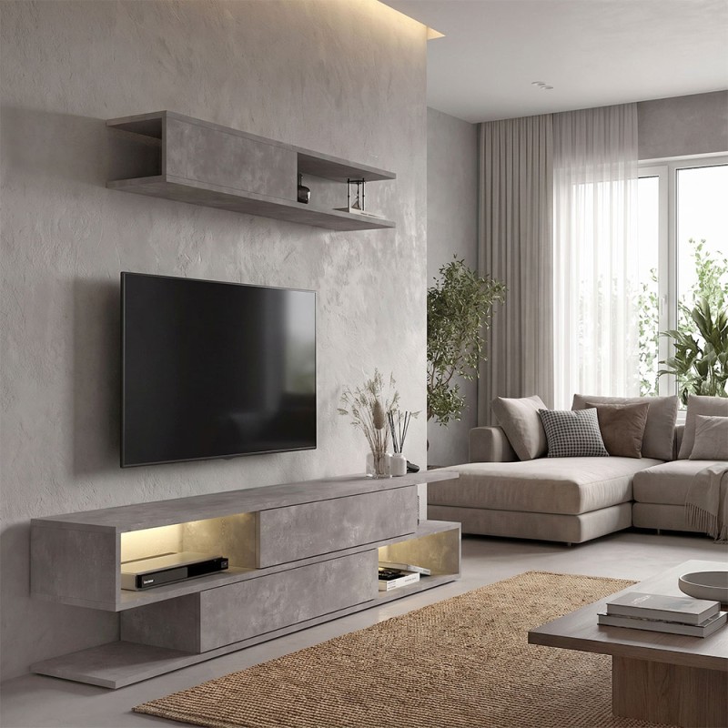 Σύνθεση τηλεόρασης Manet Megapap με LED χρώμα γκρι σκυροδέματος 180x29,5x39εκ.