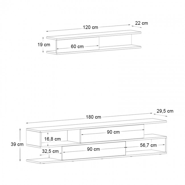 Σύνθεση τηλεόρασης Manet Megapap με LED χρώμα λευκό - καρυδί 180x29,5x39εκ.