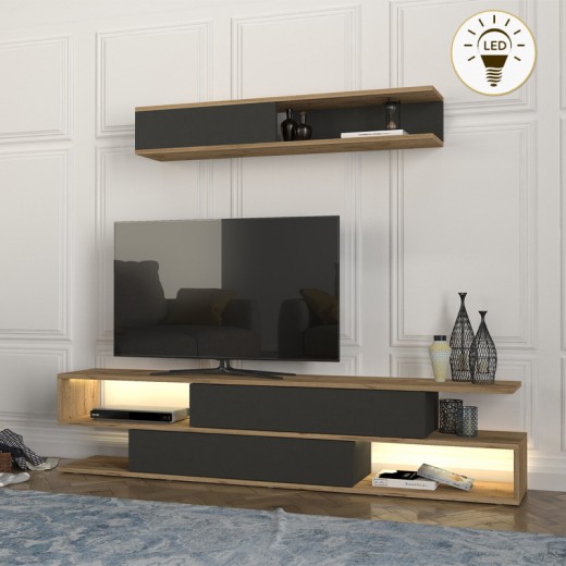 Σύνθεση τηλεόρασης Manet Megapap με LED χρώμα sepet oak - ανθρακί 180x29,5x39εκ. Σύνθεση τηλεόρασης Manet Megapap με LED χρώμα sepet oak - ανθρακί 180x29,5x39εκ.