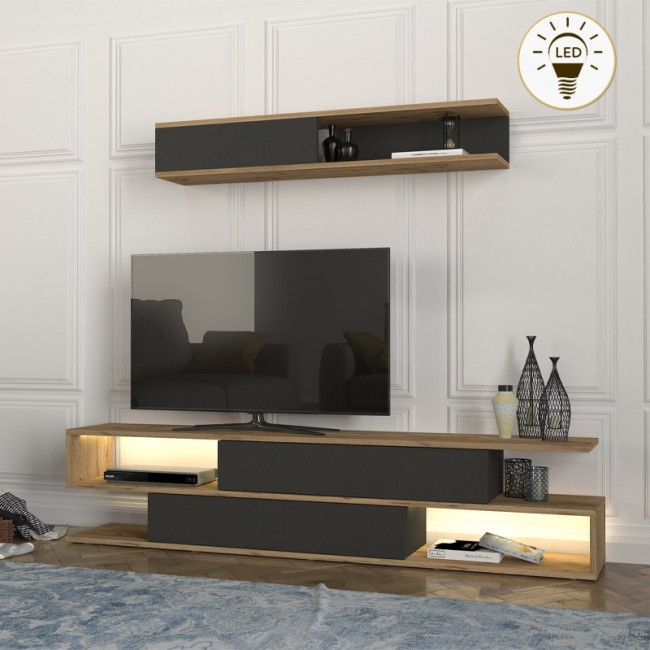 Σύνθεση τηλεόρασης Manet Megapap με LED χρώμα sepet oak - ανθρακί 180x29,5x39εκ. Σύνθεση τηλεόρασης Manet Megapap με LED χρώμα sepet oak - ανθρακί 180x29,5x39εκ.