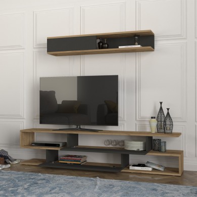 Manet Megapap melamine TV unit with LED in sepet oak - anthracite color 180x29,5x39cm.