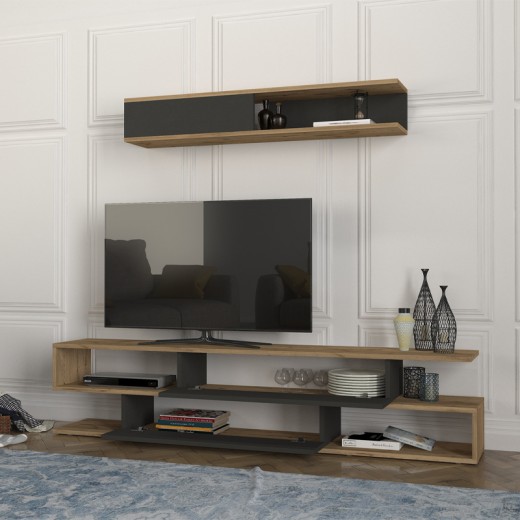 Σύνθεση τηλεόρασης Manet Megapap με LED χρώμα sepet oak - ανθρακί 180x29,5x39εκ. Σύνθεση τηλεόρασης Manet Megapap με LED χρώμα sepet oak - ανθρακί 180x29,5x39εκ.