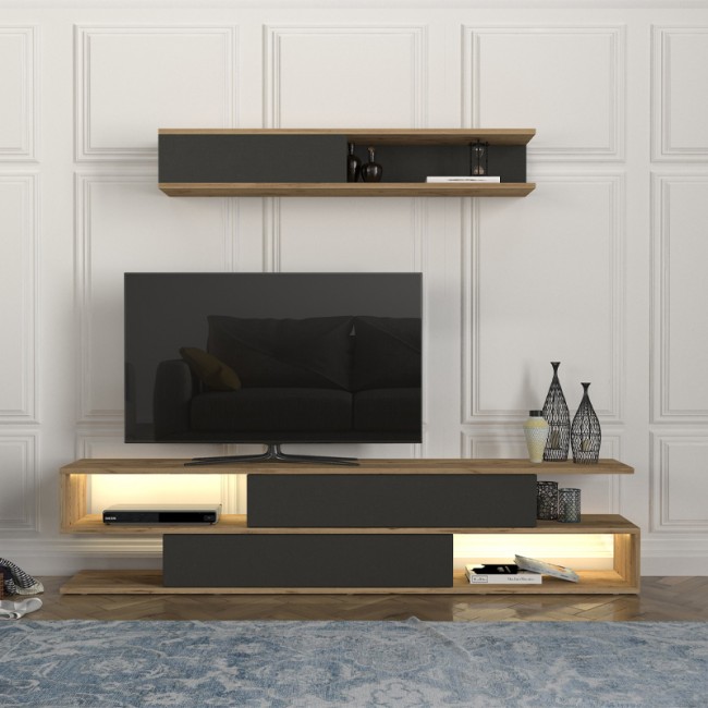 Σύνθεση τηλεόρασης Manet Megapap με LED χρώμα sepet oak - ανθρακί 180x29,5x39εκ. Σύνθεση τηλεόρασης Manet Megapap με LED χρώμα sepet oak - ανθρακί 180x29,5x39εκ.