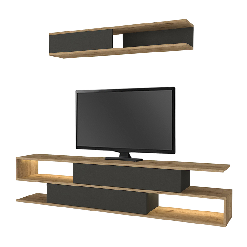 Σύνθεση τηλεόρασης Manet Megapap με LED χρώμα sepet oak - ανθρακί 180x29,5x39εκ.