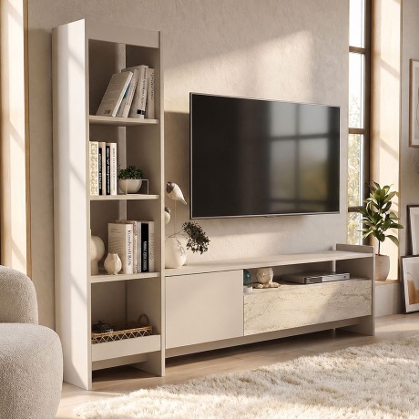 Norvic Megapap melamine tv unit in sandstone - travertine color 175.4x29.6x150cm.