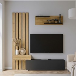 Σύνθεση τηλεόρασης Rosaline Megapap χρώμα ανθρακί - sepet oak 183x31,3x196,9εκ. Σύνθεση τηλεόρασης Rosaline Megapap χρώμα ανθρακί - sepet oak 183x31,3x196,9εκ.