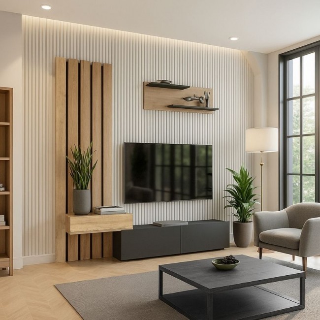 Σύνθεση τηλεόρασης Rosaline Megapap χρώμα ανθρακί - sepet oak 183x31,3x196,9εκ.