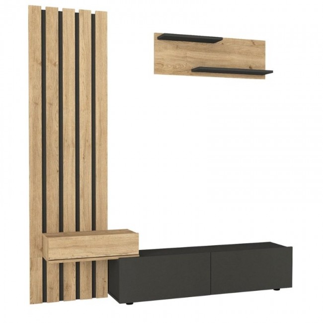 Σύνθεση τηλεόρασης Rosaline Megapap χρώμα ανθρακί - sepet oak 183x31,3x196,9εκ.