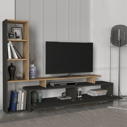 Σύνθεση τηλεόρασης Simal Megapap με LED χρώμα ανθρακί - sepet oak 168,2x31,3x120εκ. Σύνθεση τηλεόρασης Simal Megapap με LED χρώμα ανθρακί - sepet oak 168,2x31,3x120εκ.