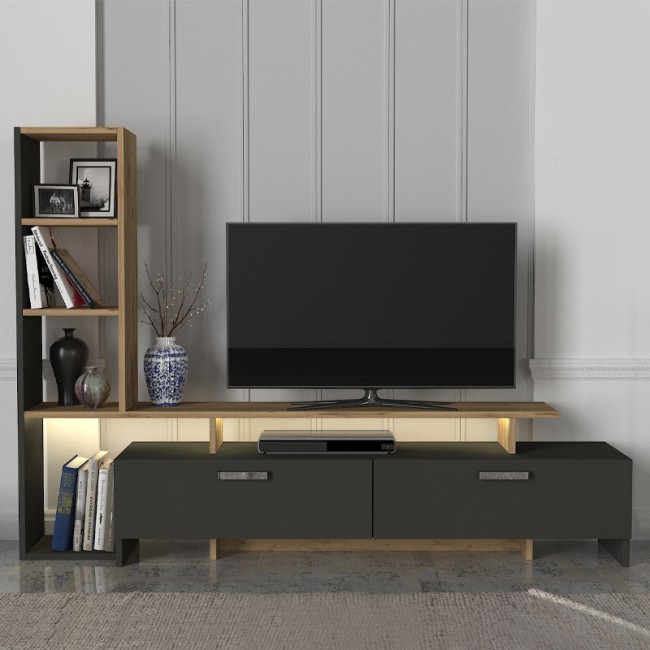 Σύνθεση τηλεόρασης Simal Megapap με LED χρώμα ανθρακί - sepet oak 168,2x31,3x120εκ. Σύνθεση τηλεόρασης Simal Megapap με LED χρώμα ανθρακί - sepet oak 168,2x31,3x120εκ.