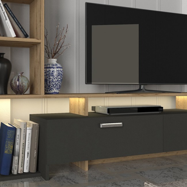 Σύνθεση τηλεόρασης Simal Megapap με LED χρώμα ανθρακί - sepet oak 168,2x31,3x120εκ. Σύνθεση τηλεόρασης Simal Megapap με LED χρώμα ανθρακί - sepet oak 168,2x31,3x120εκ.