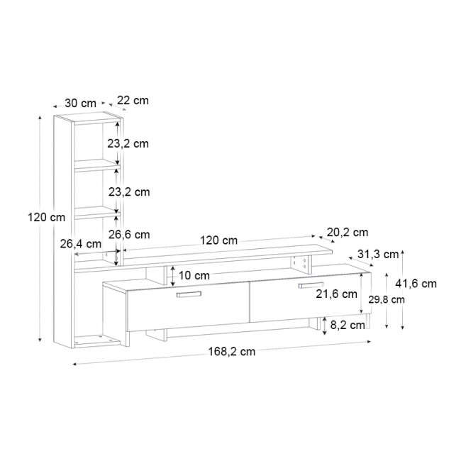 Σύνθεση τηλεόρασης Simal Megapap με LED χρώμα ανθρακί - sepet oak 168,2x31,3x120εκ. Σύνθεση τηλεόρασης Simal Megapap με LED χρώμα ανθρακί - sepet oak 168,2x31,3x120εκ.