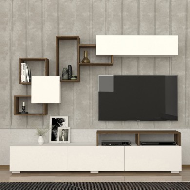 Stamatia Megapap melamine TV unit in white - walnut color 210x36,8x46,8cm.