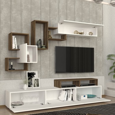 Stamatia Megapap melamine TV unit in white - walnut color 210x36,8x46,8cm.