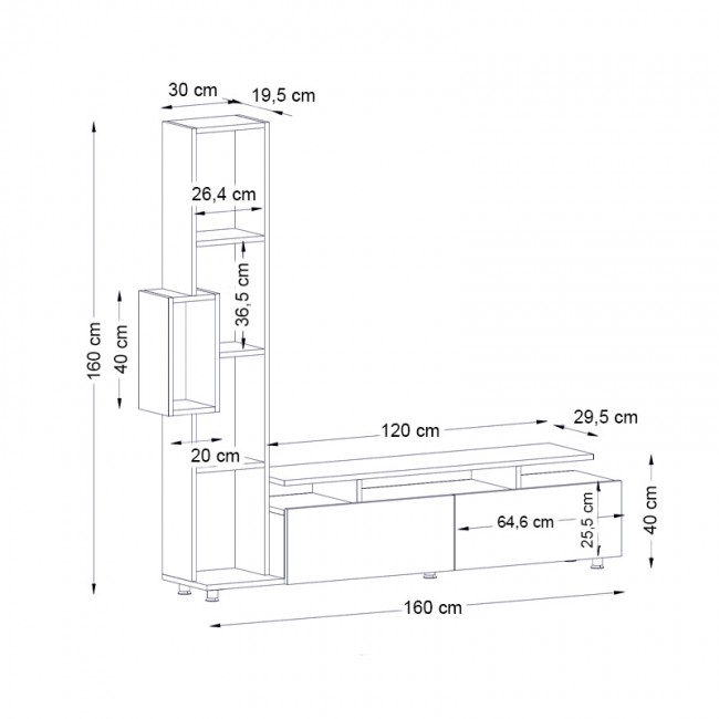 Tulip Megapap melamine TV unit in white color 160x29x160cm.