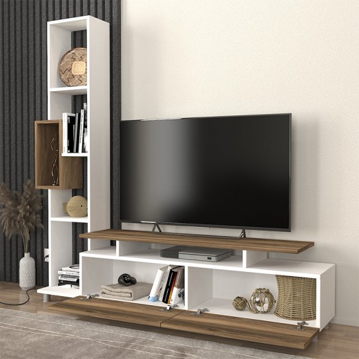 Σύνθεση τηλεόρασης Tulip Megapap χρώμα λευκό - καρυδί 160x29,5x160εκ.