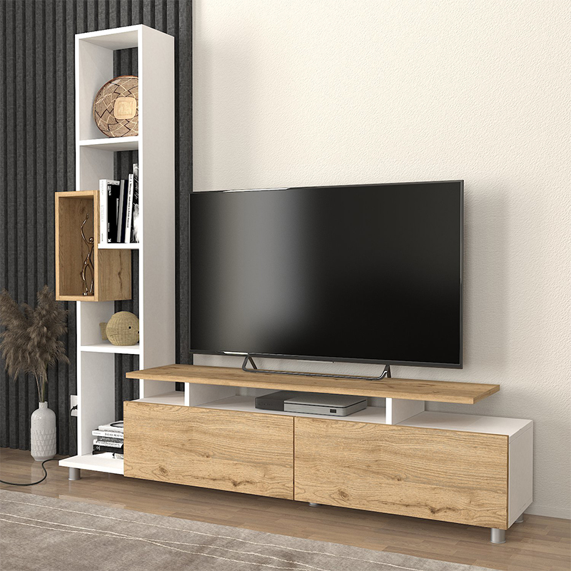 Tulip Megapap melamine TV unit in white - sepet oak color 160x29x160cm.