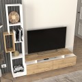 Tulip Megapap melamine TV unit in white - sepet oak color 160x29x160cm.