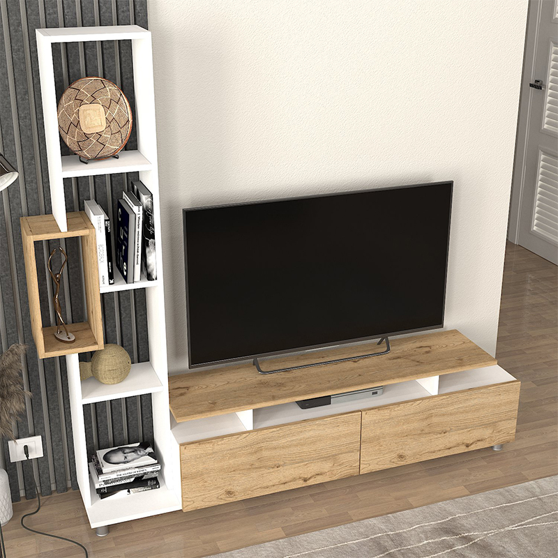 Tulip Megapap melamine TV unit in white - sepet oak color 160x29x160cm.