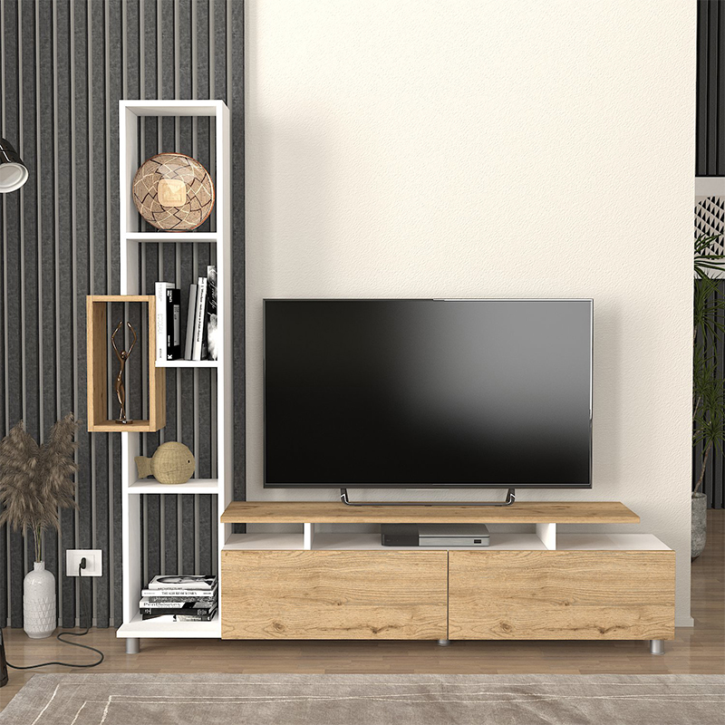 Tulip Megapap melamine TV unit in white - sepet oak color 160x29x160cm.