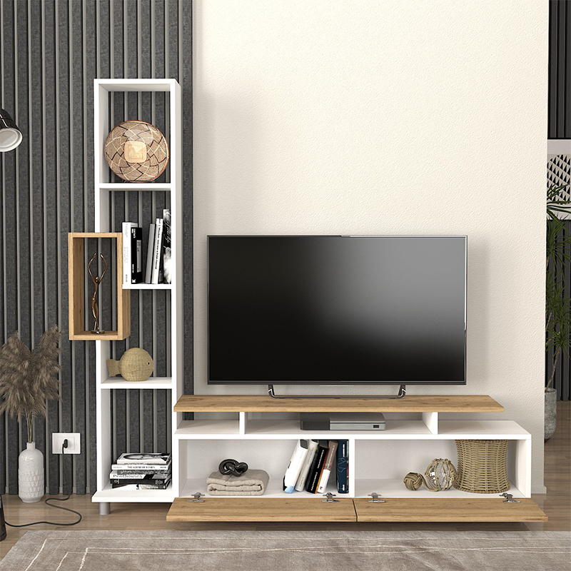 Tulip Megapap melamine TV unit in white - sepet oak color 160x29x160cm.