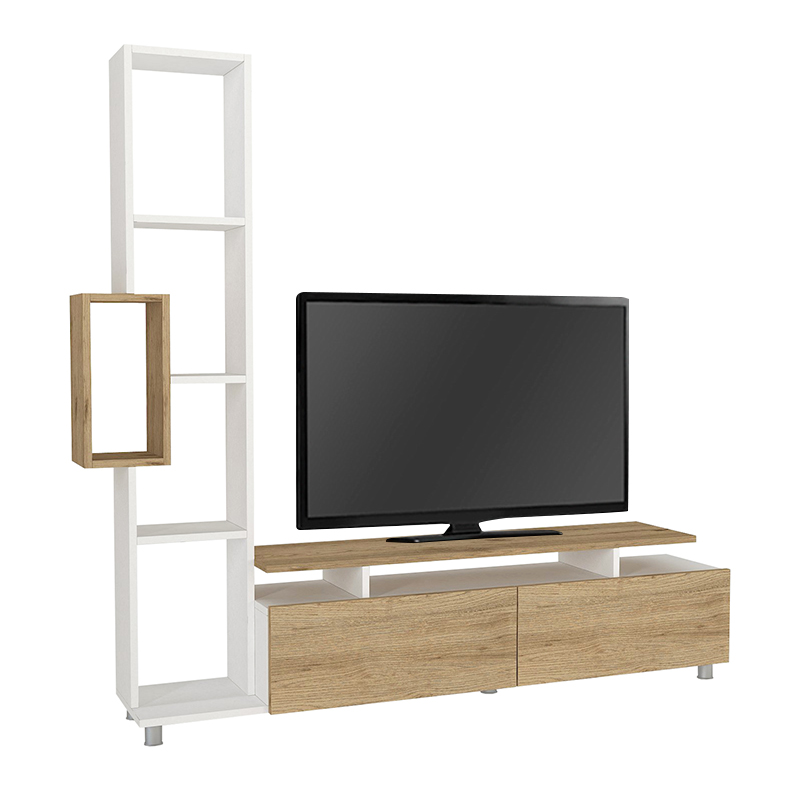 Tulip Megapap melamine TV unit in white - sepet oak color 160x29x160cm.