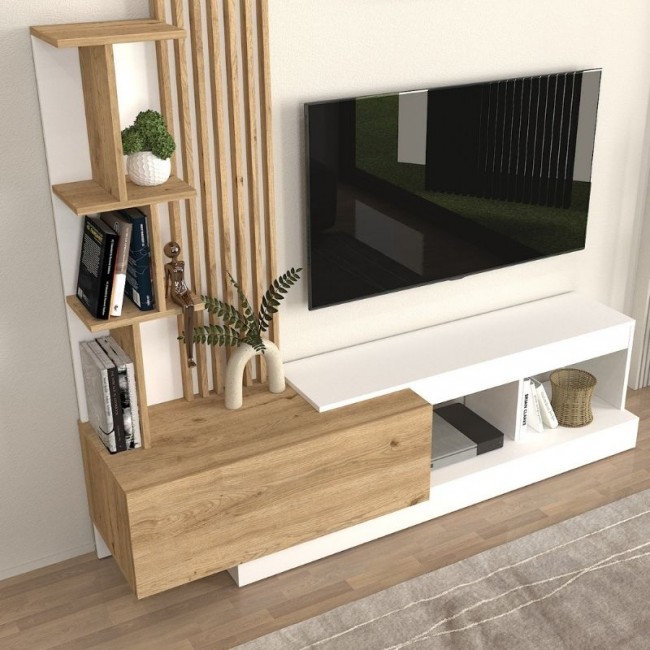 Σύνθεση τηλεόρασης Vermont Megapap χρώμα λευκό - sepet oak 180x40x193,8εκ.