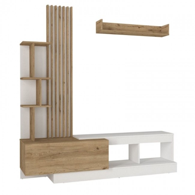 Σύνθεση τηλεόρασης Vermont Megapap χρώμα λευκό - sepet oak 180x40x193,8εκ.