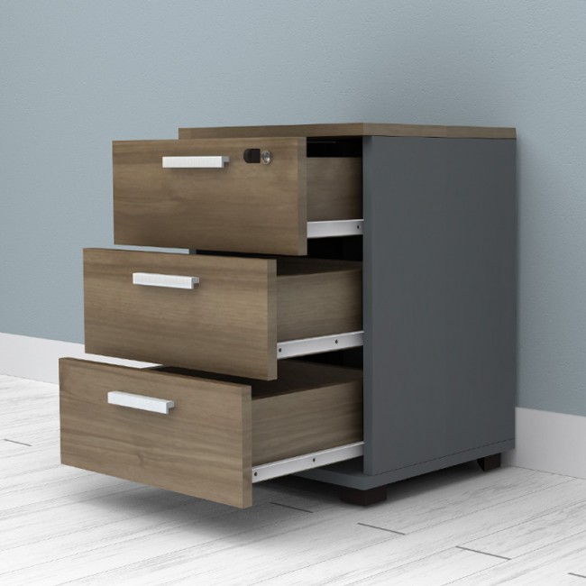 Συρταριέρα γραφείου με κλειδαριά επαγγελματική Venturo Megapap χρώμα ανθρακί - καρυδί 39x40x57εκ.