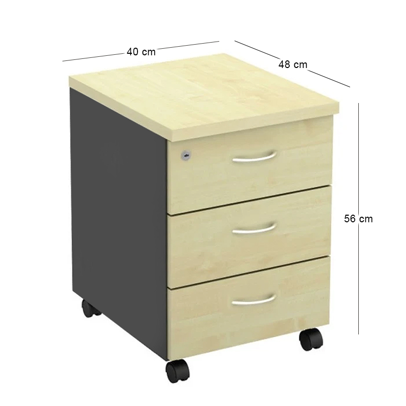 Mobile Pedestal-Α (3-Drawers) 40x48x56cm DG/Beech