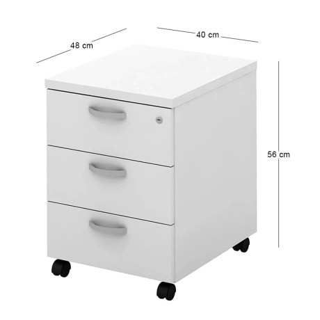 Mobile Pedestal 3-Drawers 40x48x56 White