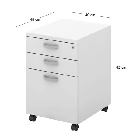 Mobile Pedestal 3-Drawers 40x48x62cm White