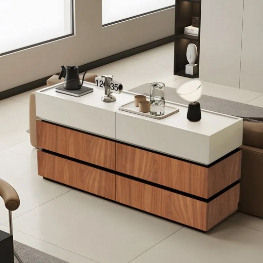 Συρταριέρα Sonlen pakoworld mdf σε καρυδί-μπεζ απόχρωση 120x40x72εκ