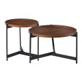 TOSS Set-2 Coffee Table D.50cm + D.70cm Steel Black/Walnut