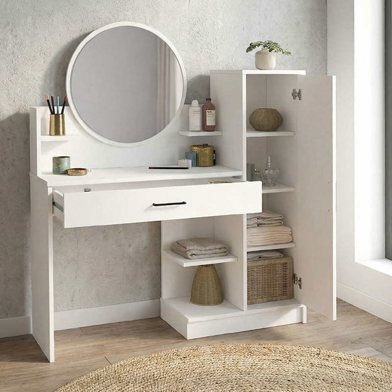 Andera Megapap melamine dressing table in white color 123.9x35x144.4cm.