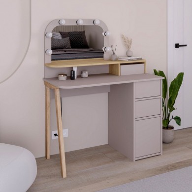 Avien Megapap melamine dressing table with LED light in light mocha - oak color 105x51.1x131cm.
