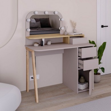 Avien Megapap melamine dressing table with LED light in light mocha - oak color 105x51.1x131cm.