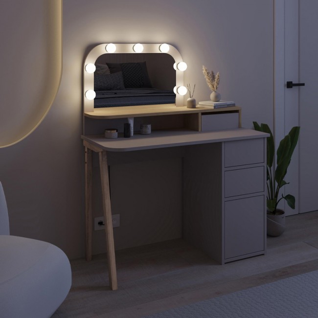 Τουαλέτα με καθρέπτη Avien Megapap χρώμα ανοιχτή μόκα - φυσικό οξιάς 105x51,1x131εκ.