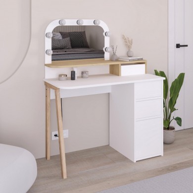Avien Megapap melamine dressing table with LED light in white - oak color 105x51.1x131cm.