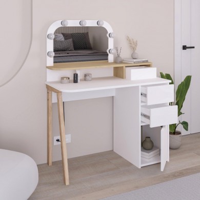 Avien Megapap melamine dressing table with LED light in white - oak color 105x51.1x131cm.